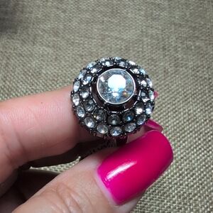 Premier Designs Elegant Brilliant Hematite Tone Crystal Ring